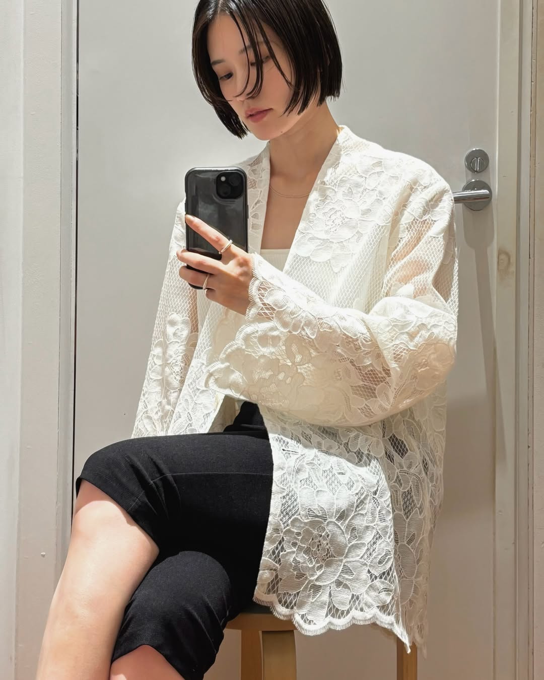 花朵蕾丝宽松衬衫式夹克