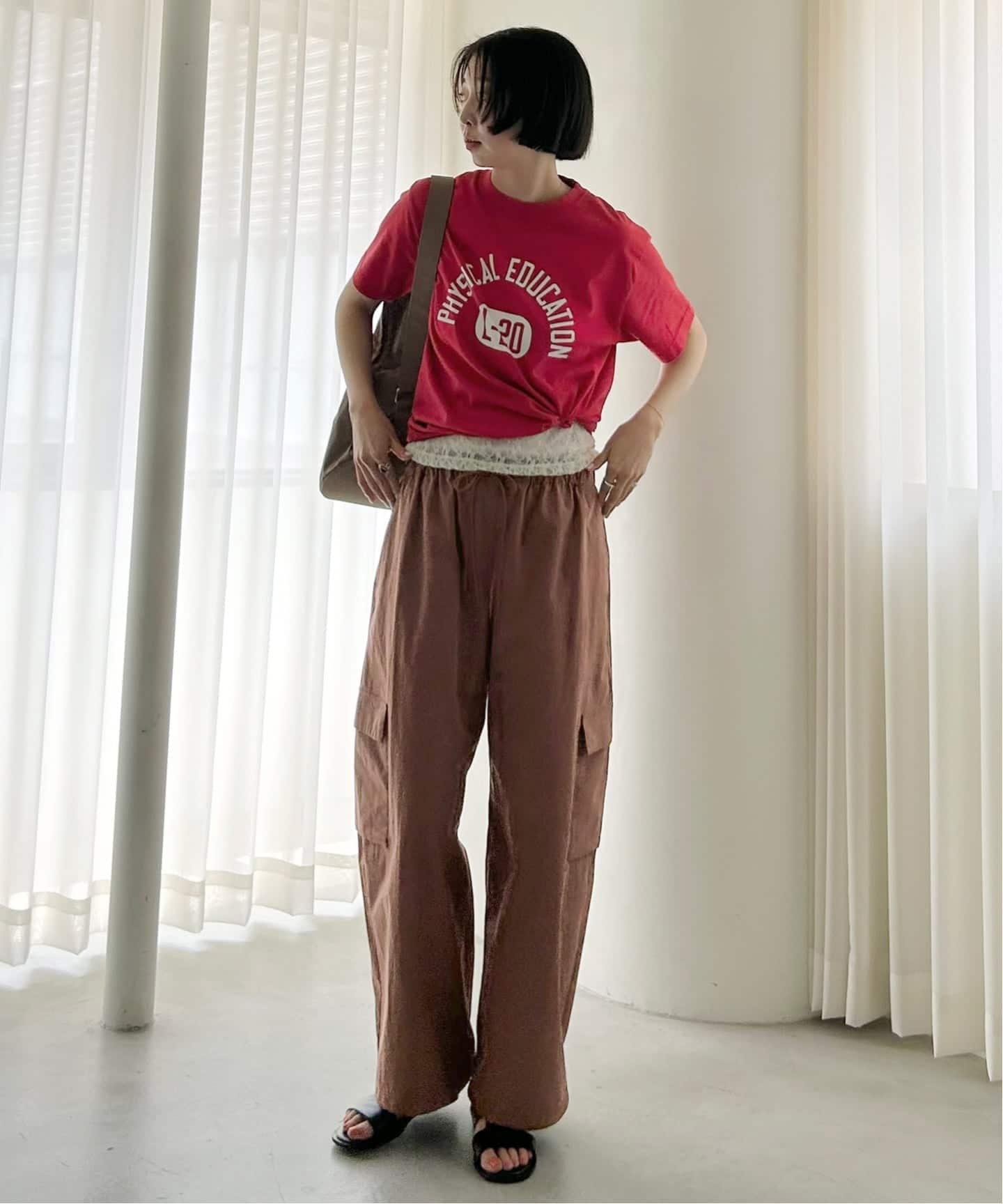 垂坠府绸工装裤