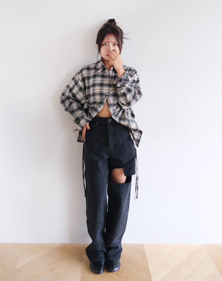 宽松廓形抽绳格纹衬衫 6