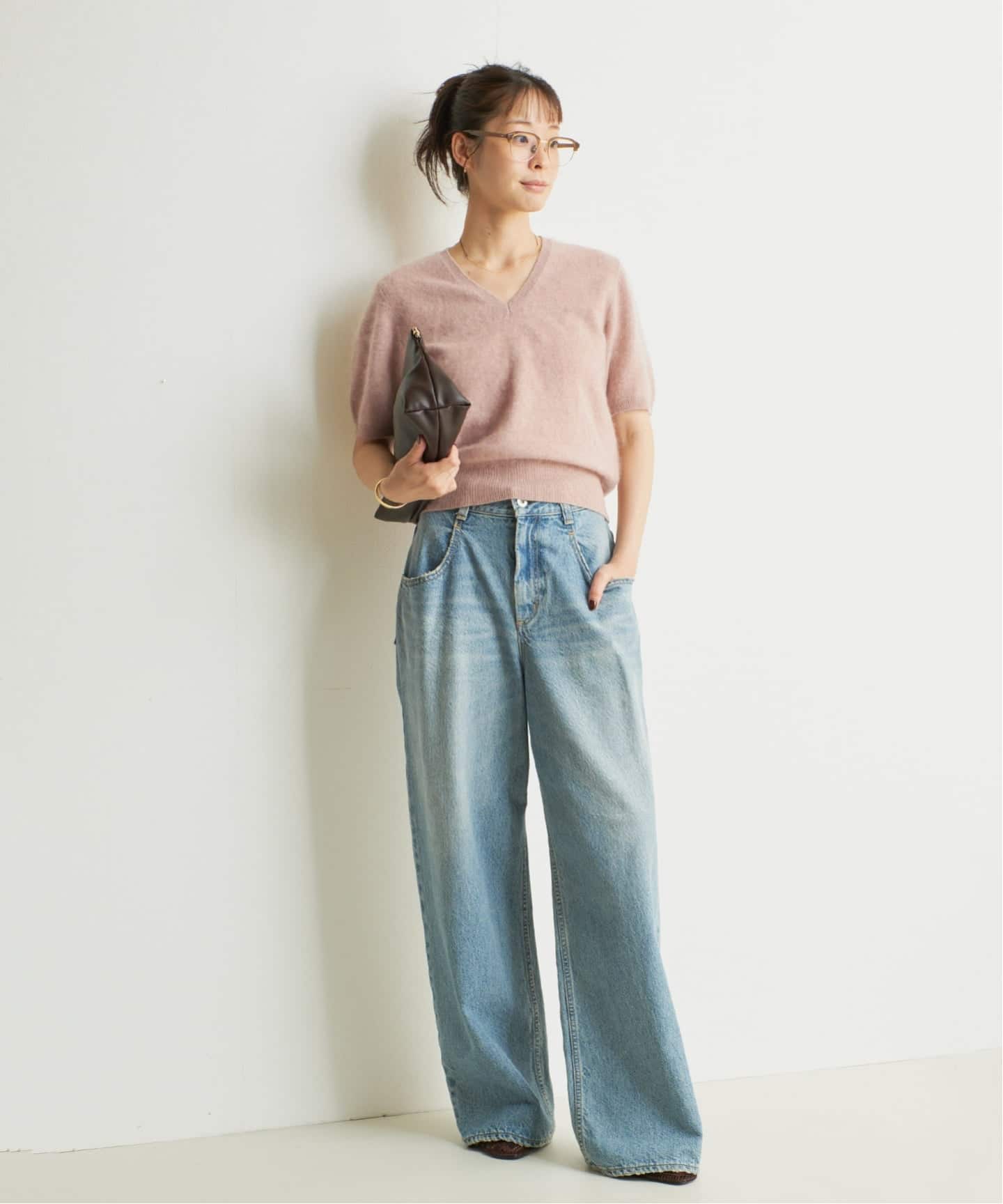 毛绒感V领短袖针织衫 5