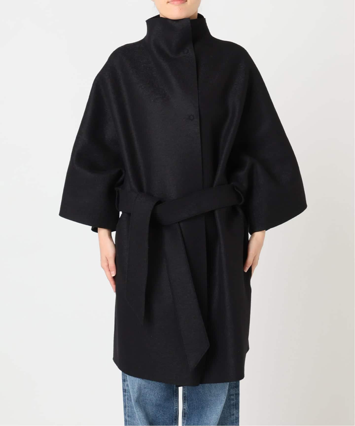 女士和服式披风压褶羊毛大衣 17