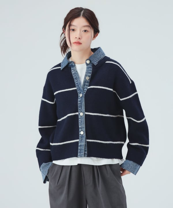 牛仔叠穿风针织开衫