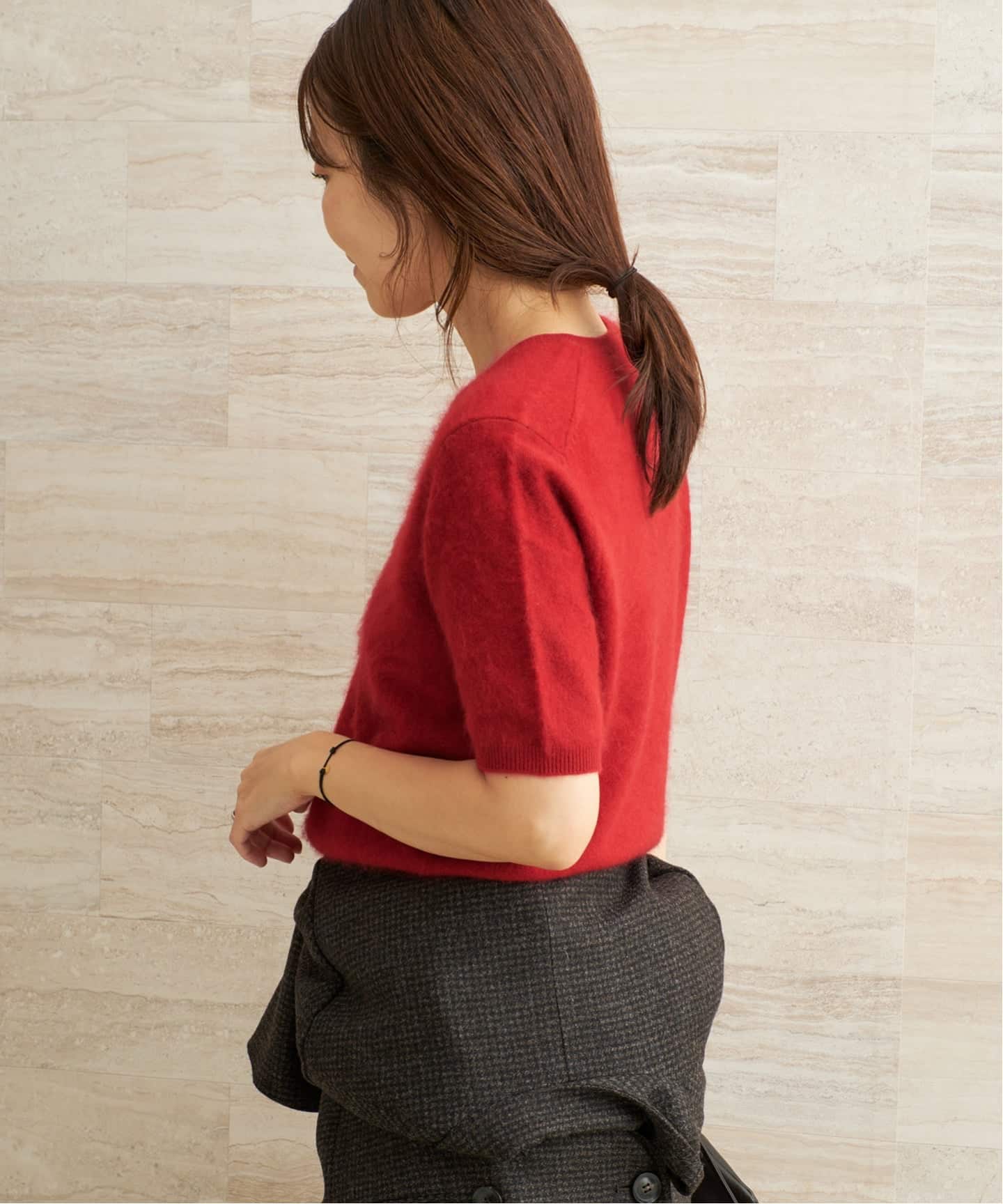 毛绒感V领短袖针织衫 27