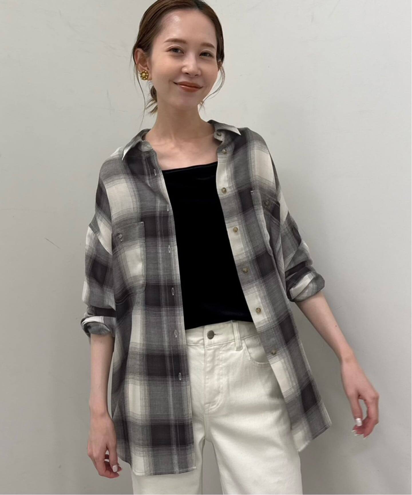 磨毛色织格纹宽松衬衫 36