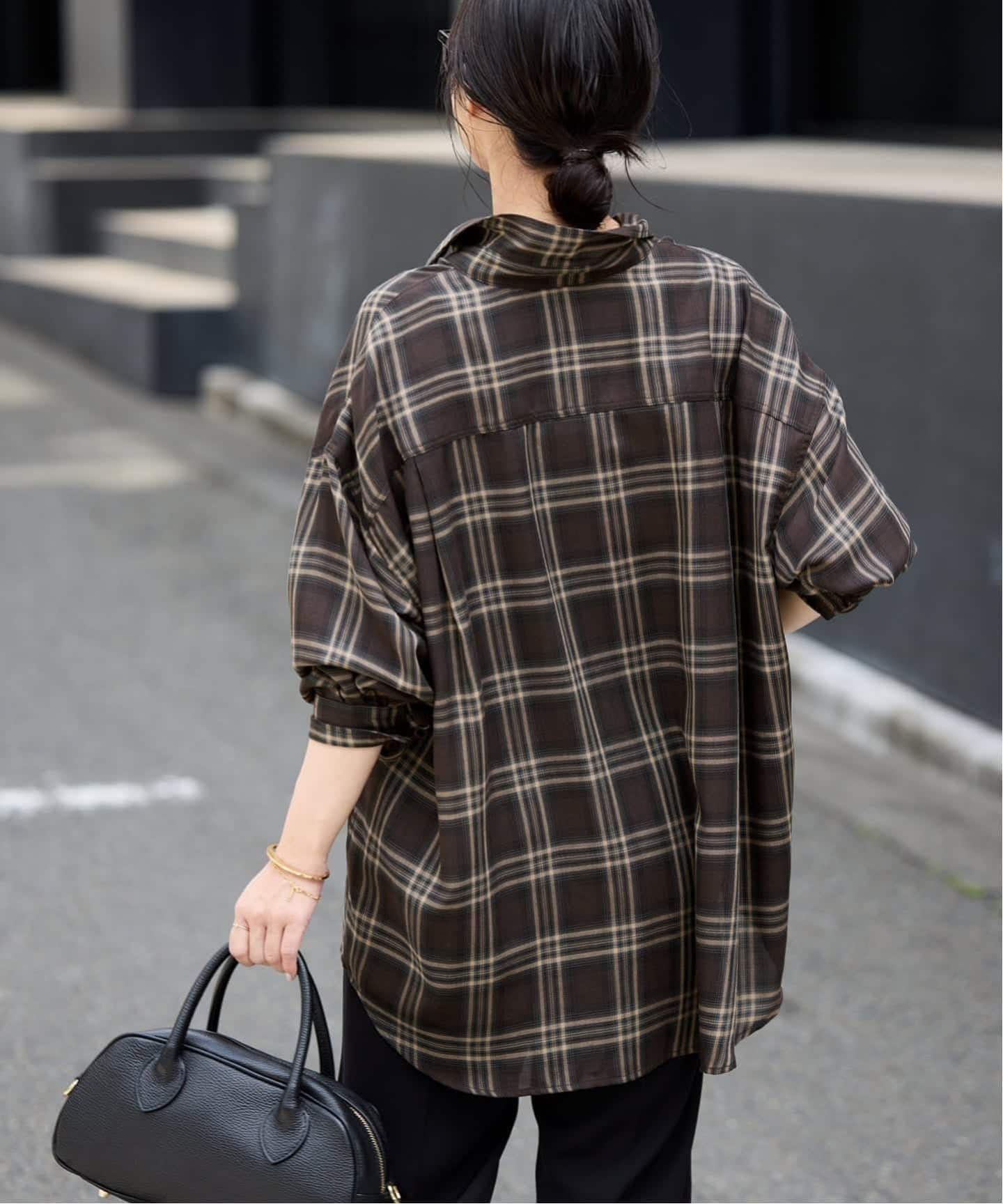 磨毛色织格纹宽松衬衫 114