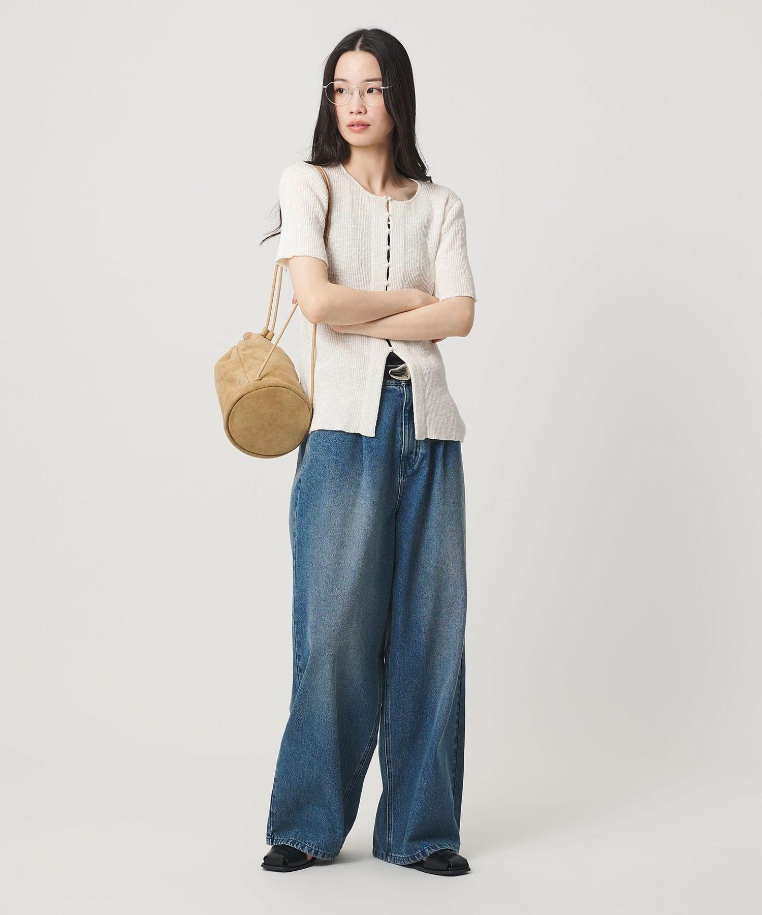 麻混纺竹节纹前襟纽扣短袖开衫 可水洗 29