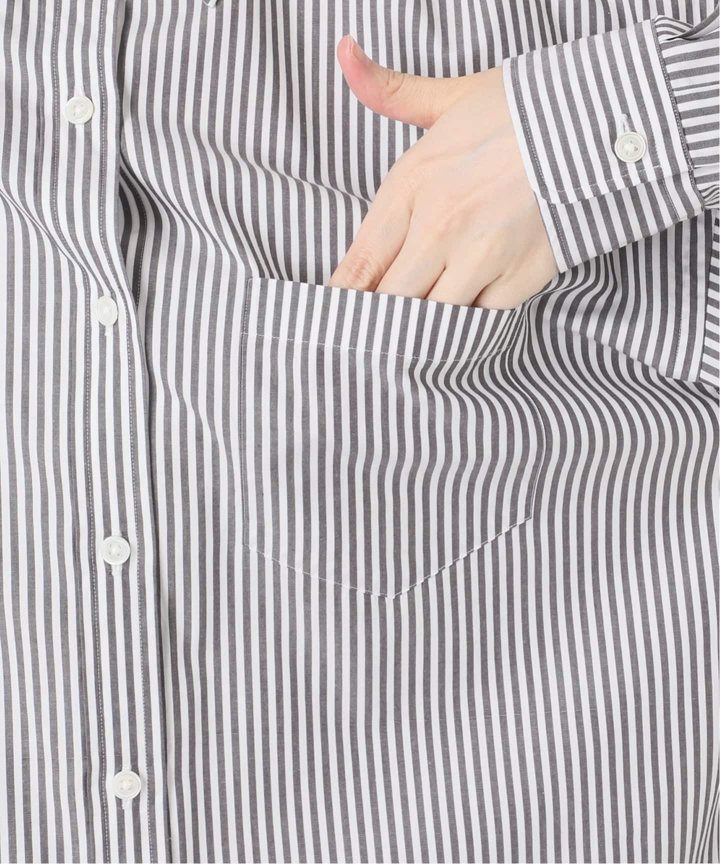 彩色条纹宽松袖长款衬衫 44