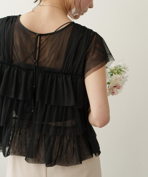 薄纱荷叶边法式袖上衣 51