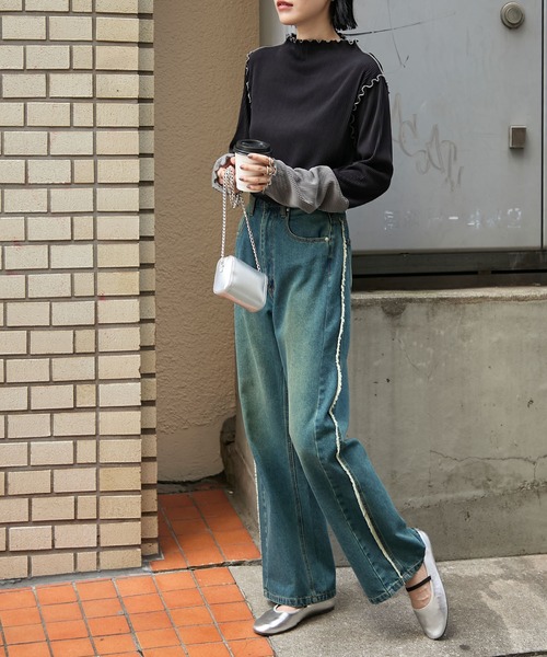 袖口撞色百褶波浪边拼接薄纱上衣 20
