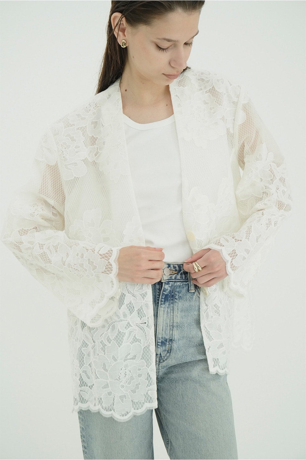 花朵蕾丝宽松衬衫式夹克 14