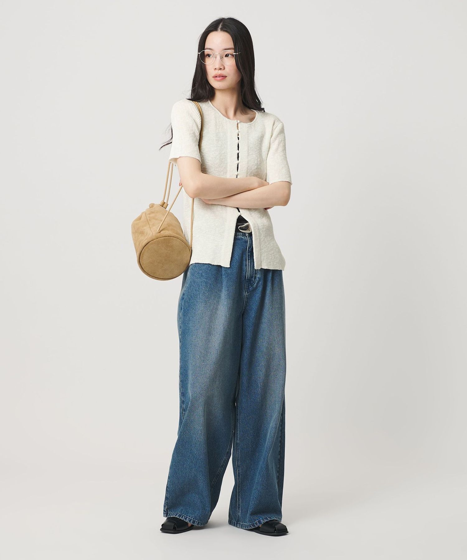 麻混纺竹节纹前襟纽扣短袖开衫 可水洗 19