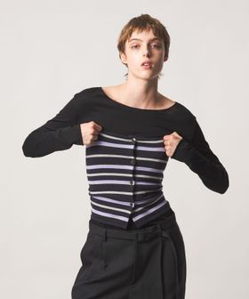 棉+羊绒 条纹针织抹胸上衣