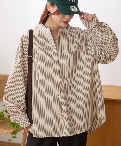 易打理 双口袋多花色宽松廓形立领衬衫 67