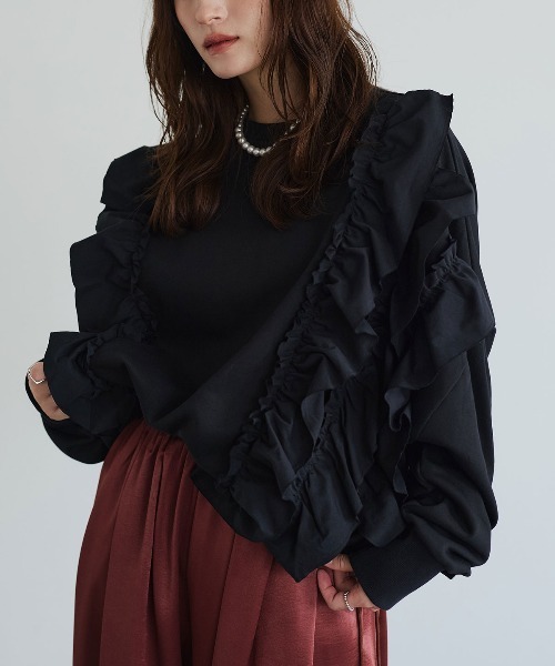 大荷叶边长袖套头卫衣 2