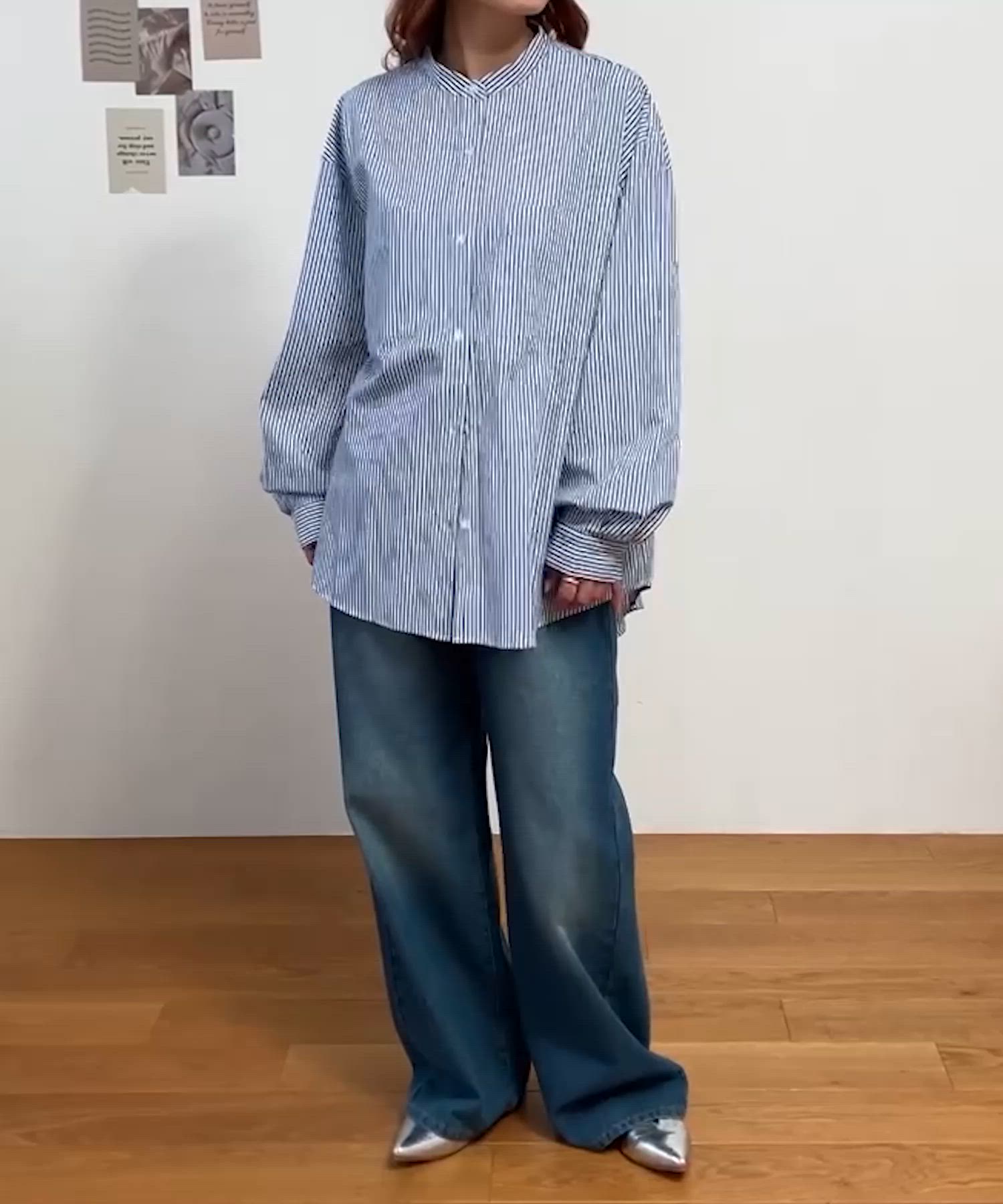 易打理 双口袋多花色宽松廓形立领衬衫 88