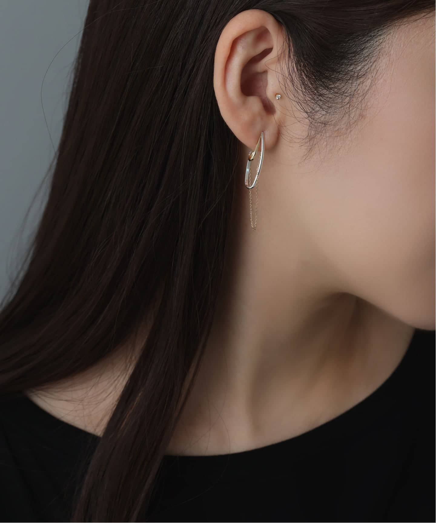 双色双U形耳钉 耳环 K10金*银（双耳款） 3