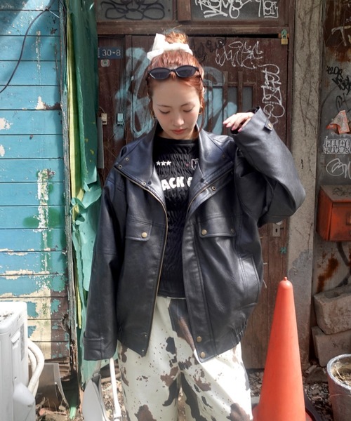 两穿复古合皮夹克 外套 40