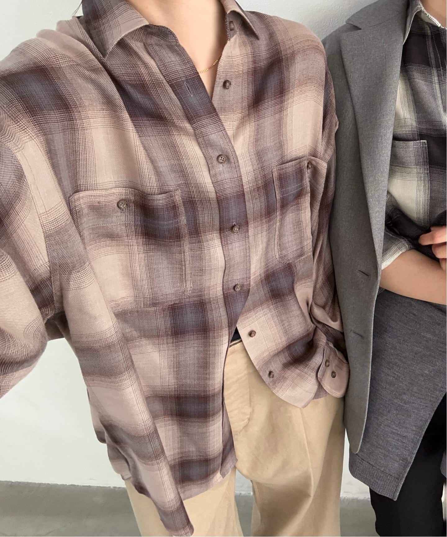 磨毛色织格纹宽松衬衫 40