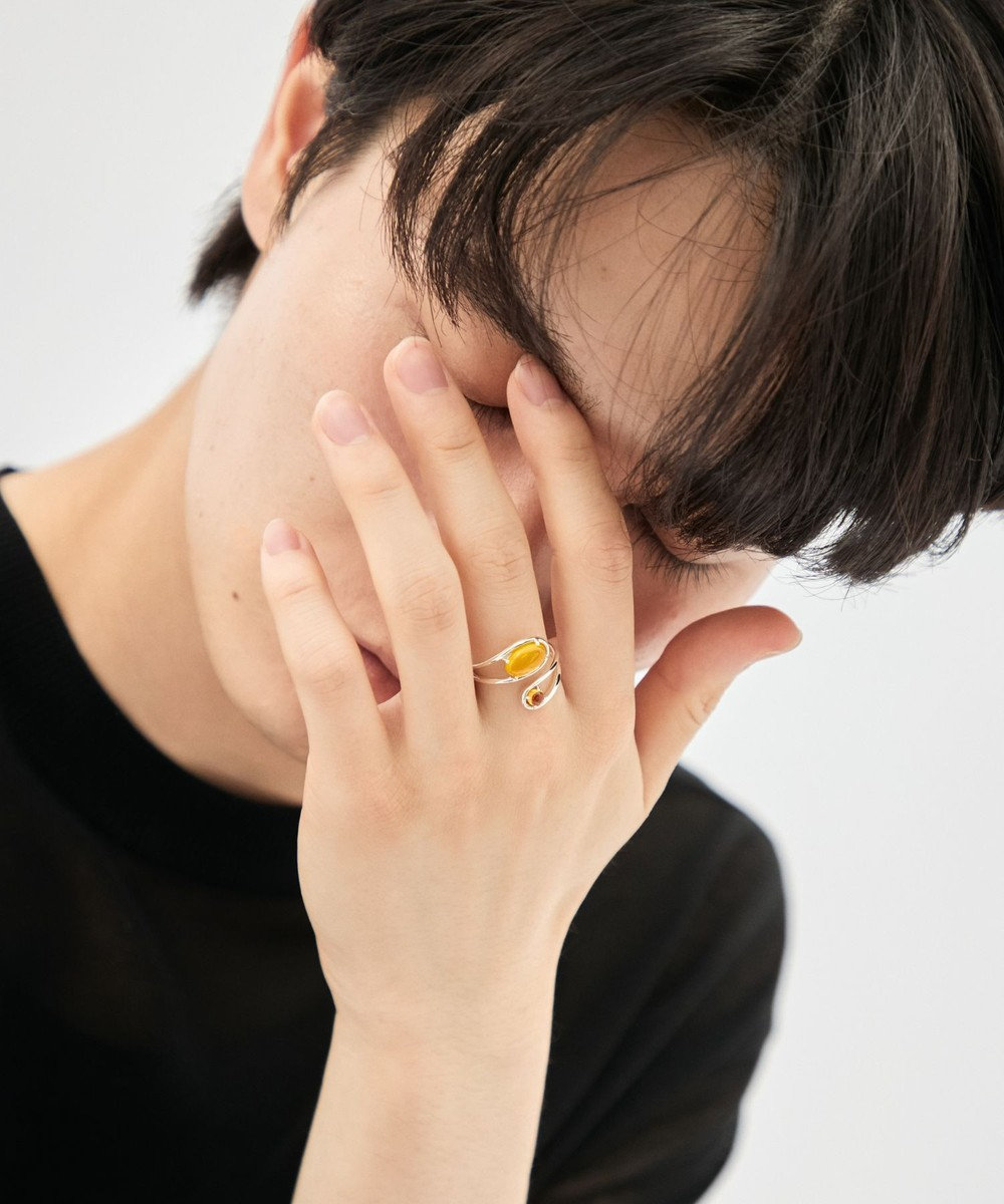 叉形戒指 石英岩×黄水晶 8