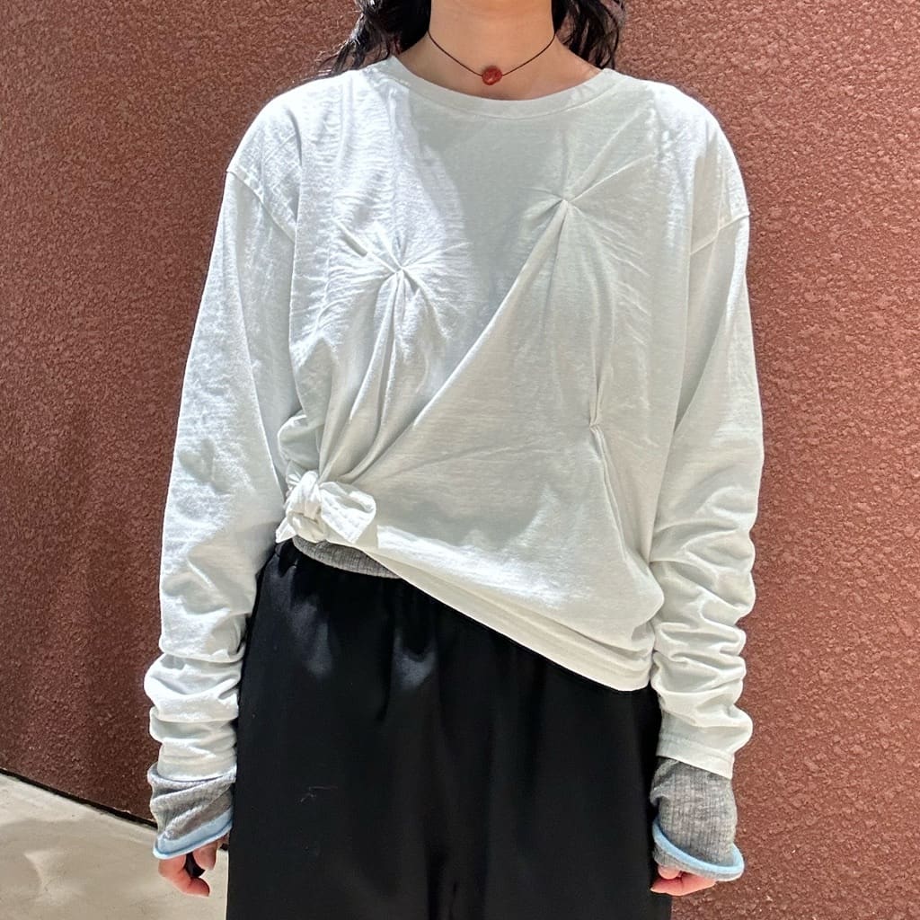 棉 褶裥 长袖T恤